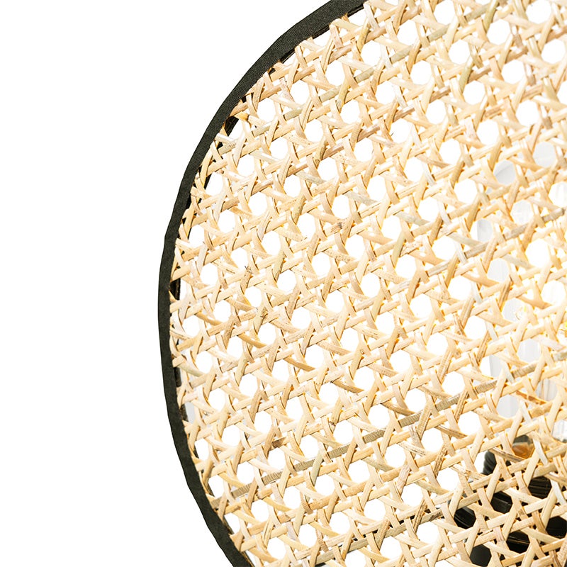 Landelijke tafellamp zwart met rotan 25 cm - Kata