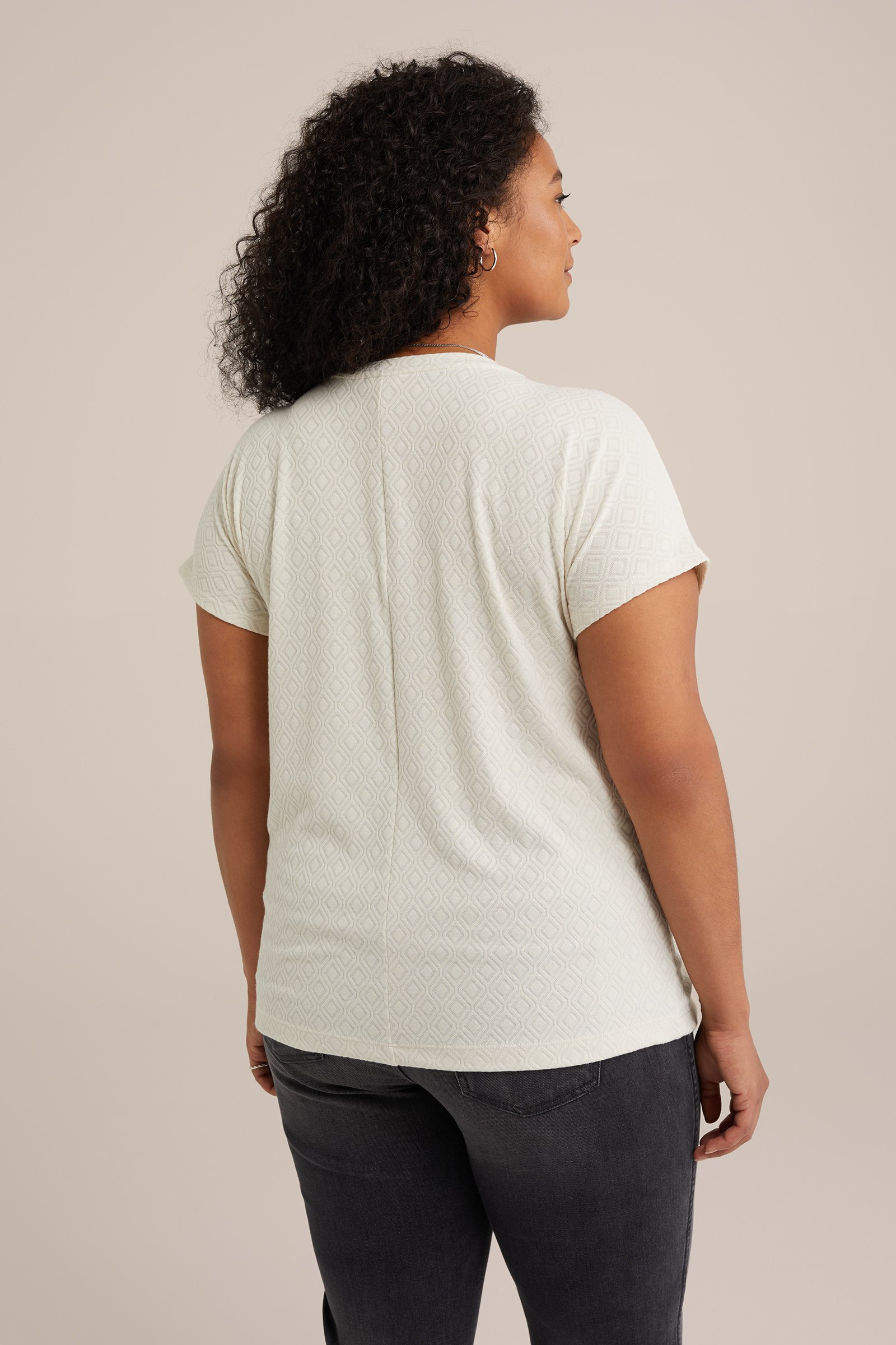 T-shirt met structuur - Curve WE Fashion Gebroken wit