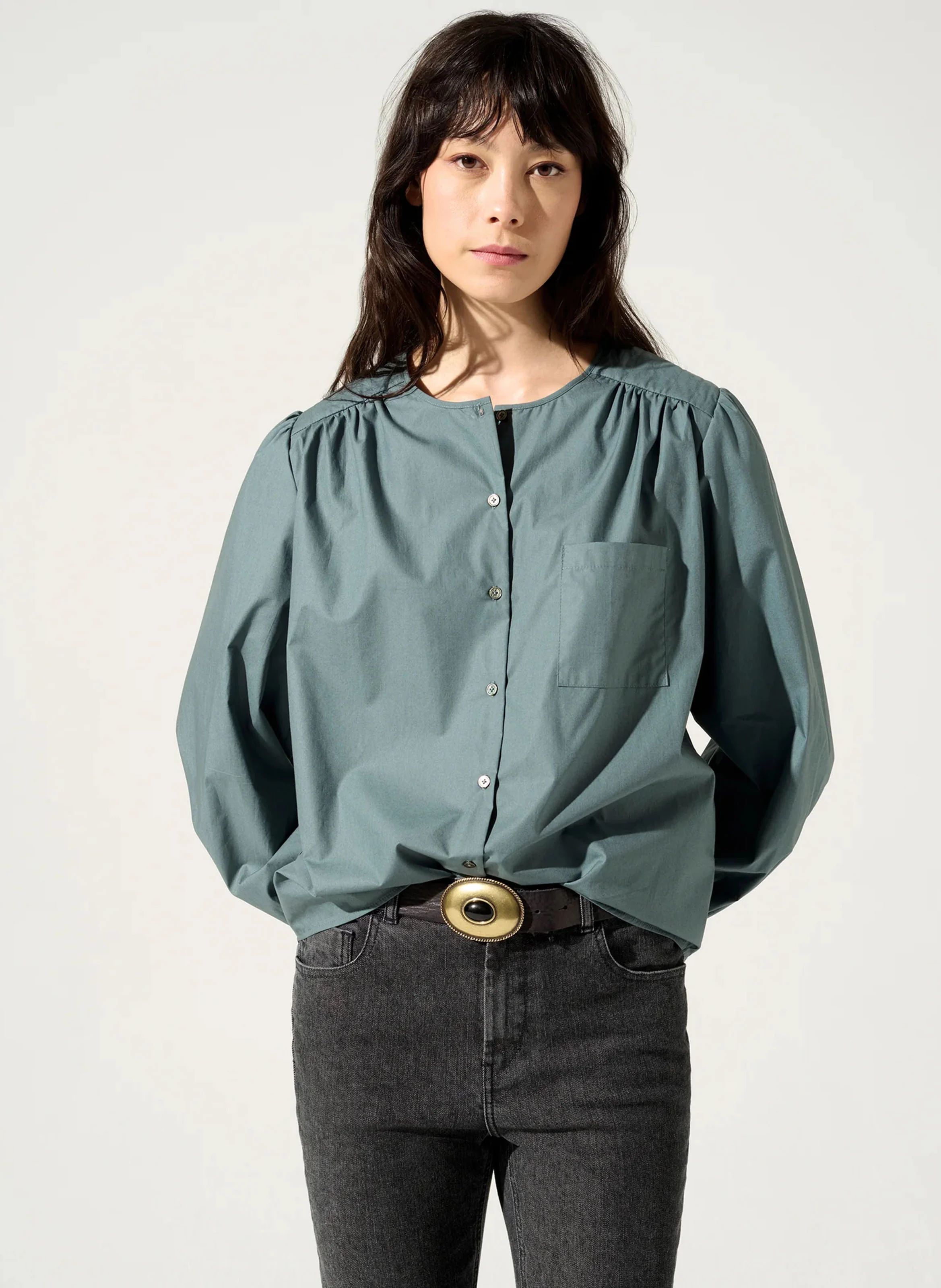 RON - Blouse ample col rond en coton bio | Bleu