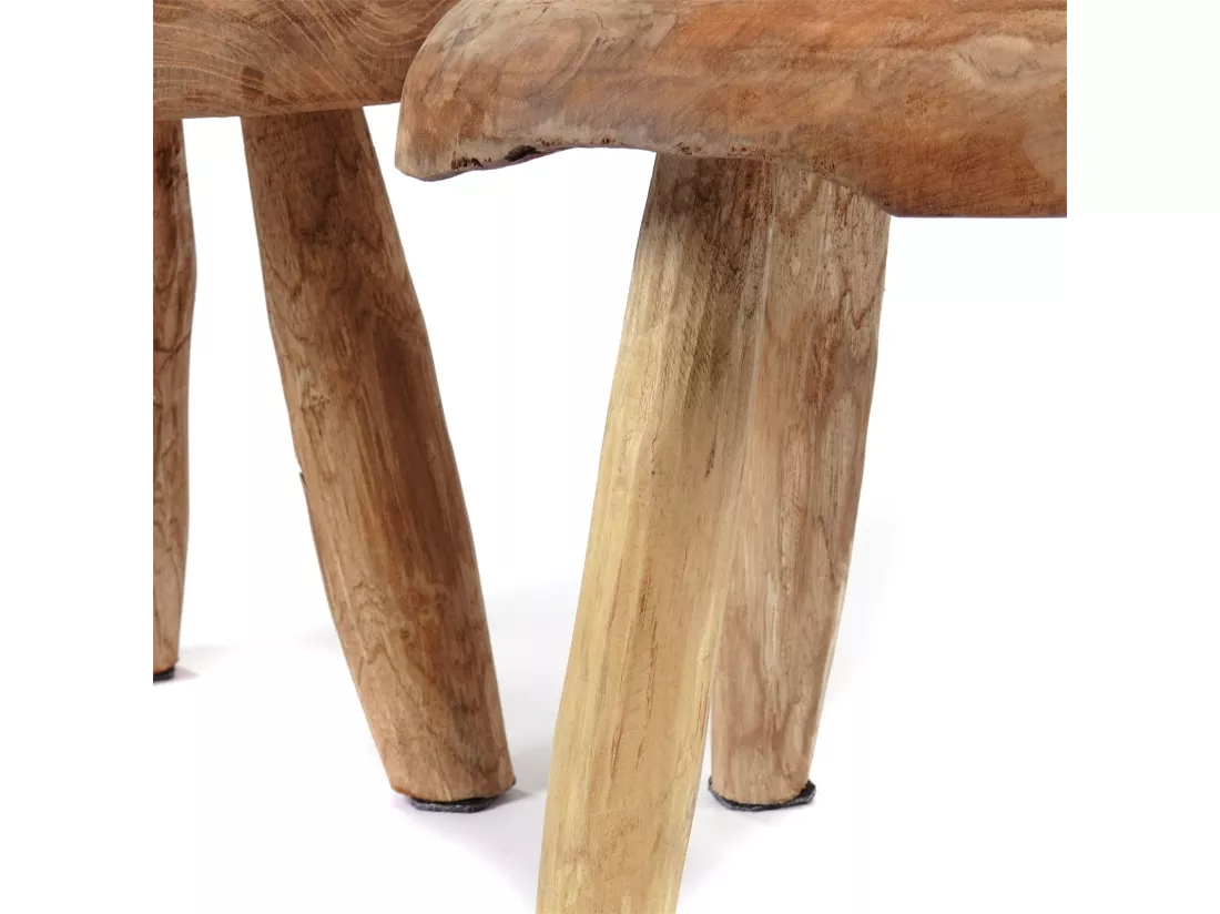 TABOURET Klara Bois massif d'acajou, rond couleurs naturelles