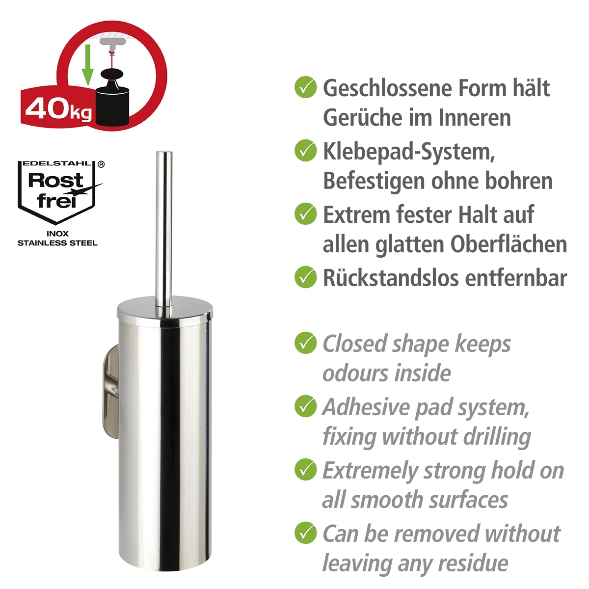 Wenko Orea turbo-loc toiletborstelhouder gesloten RVS glans