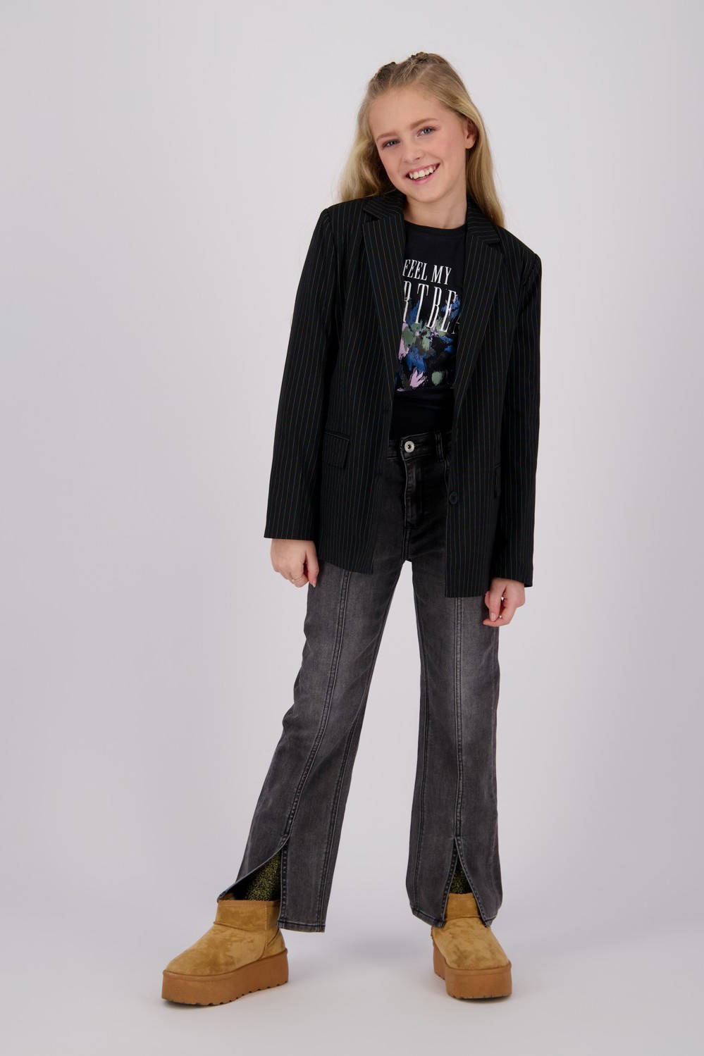 Vingino blazer Tristy met krijtstreep zwart