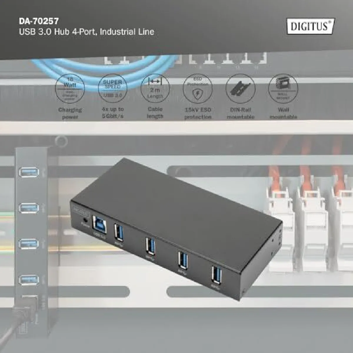 Digitus Hub USB 4 Ports Indust. USB 3.0 - Noir