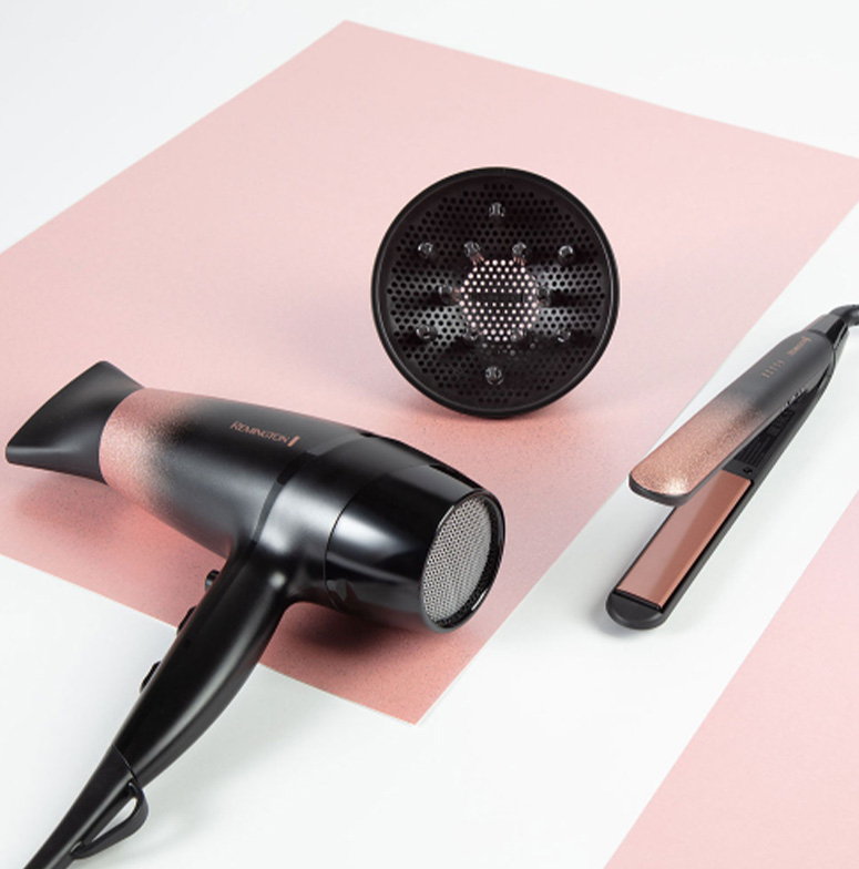 D5305 Haartrockner Rose Shimmer Haar Föhn mit 2 Aufsätzen (457820) - Rosa / Schwarz