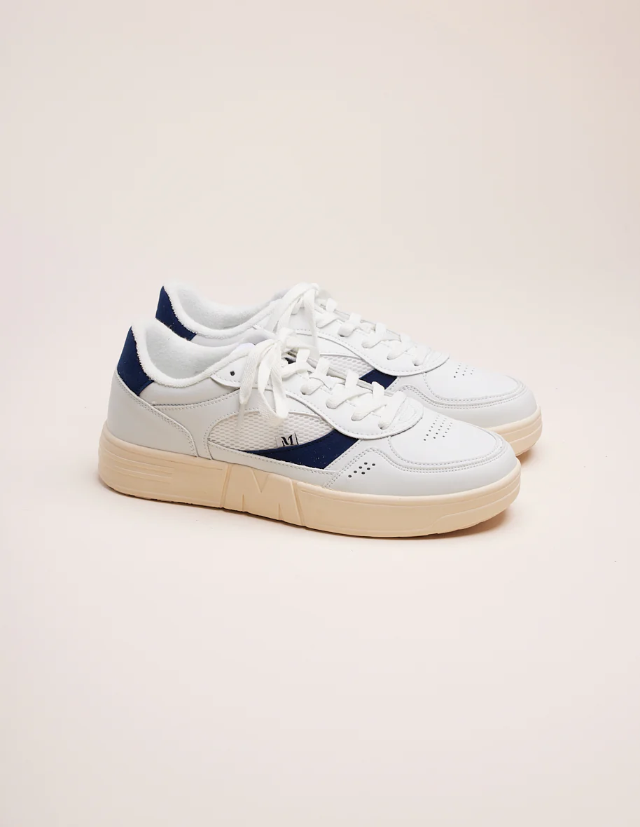 Baskets basses Aimé - Cuir recyclé et suède vegan blanc marine