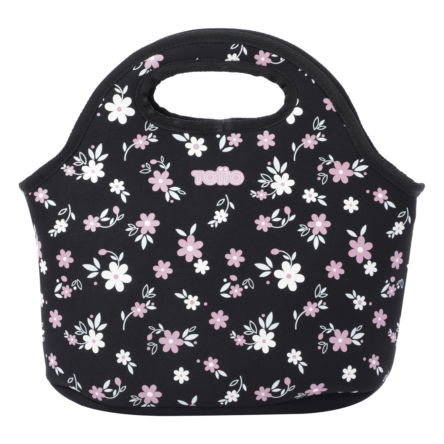 Lancheira Totto Feliza preta com estampa floral