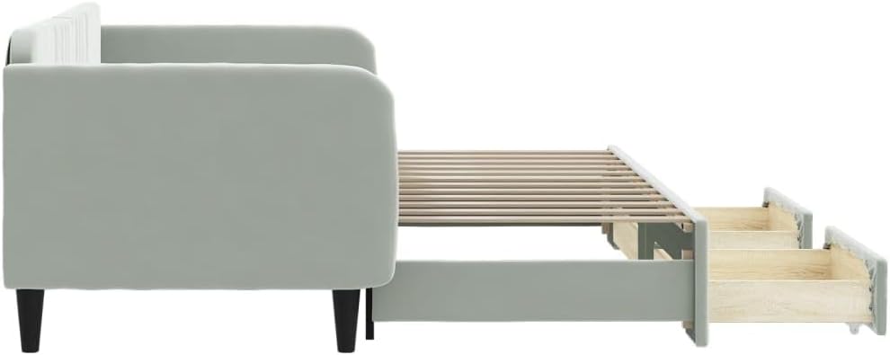 vidaXL Tagesbett, Sofabett Ausziehbar mit Schubladen, Gästebett Schlafsofa für Schlafzimmer Wohnzimmer, Sofa Ausziehbett, Hellgrau 90x200cm Samt