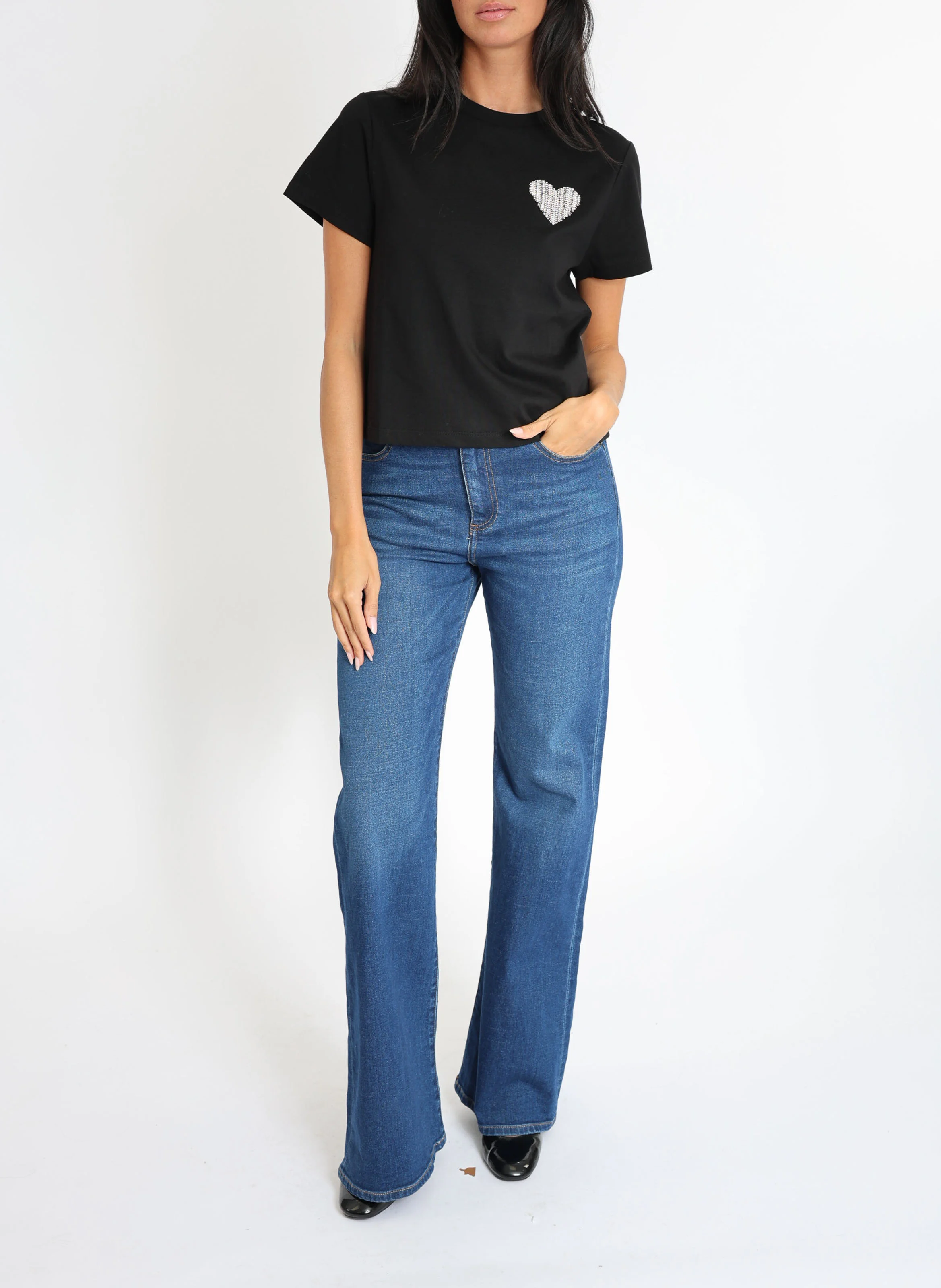 LUNA - Tee-shirt droit col rond en coton | Noir