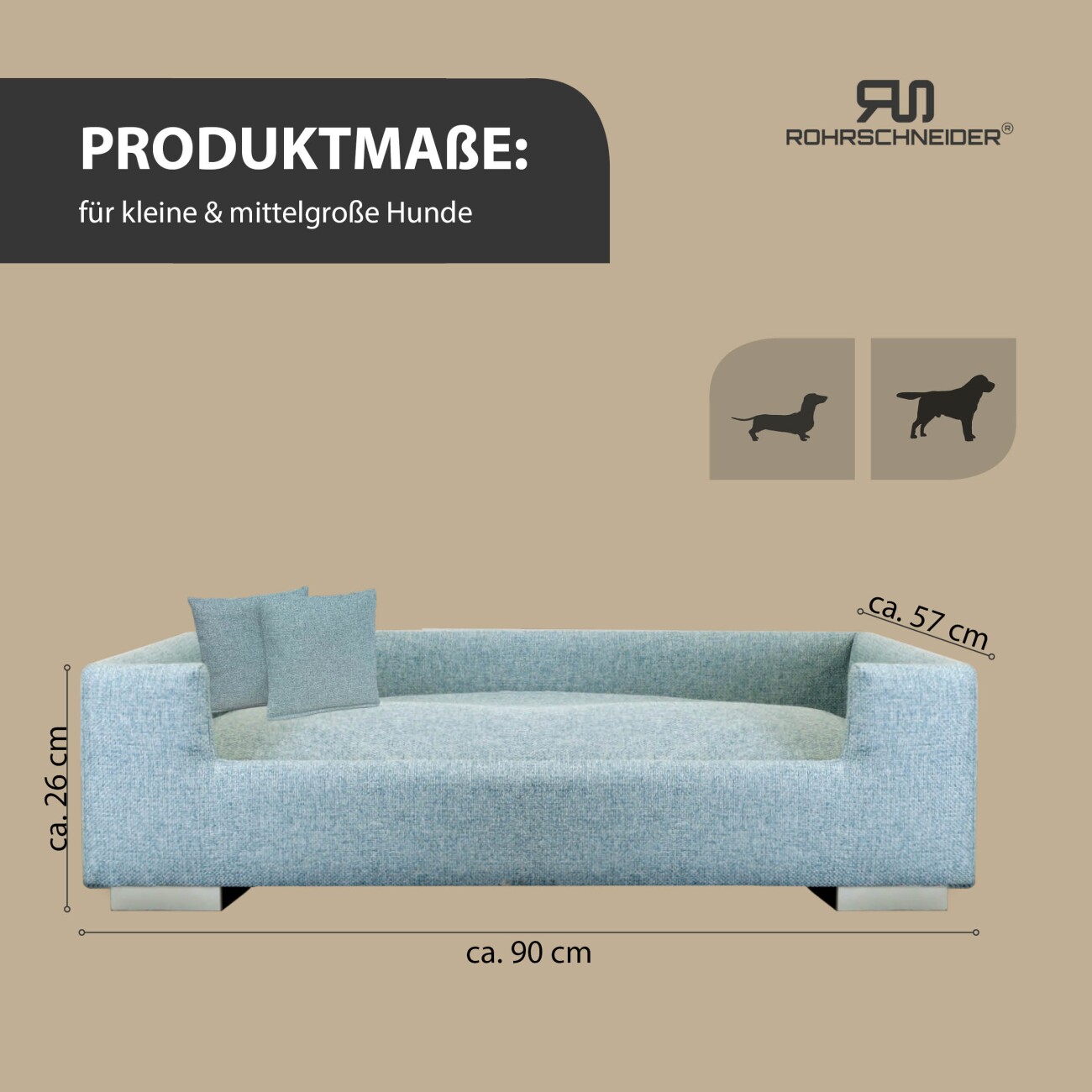 Rohrschneider ® Hundesofa, Hundebett für mittelgroße und grosse Hunde, inkl. 2x Dekokissen