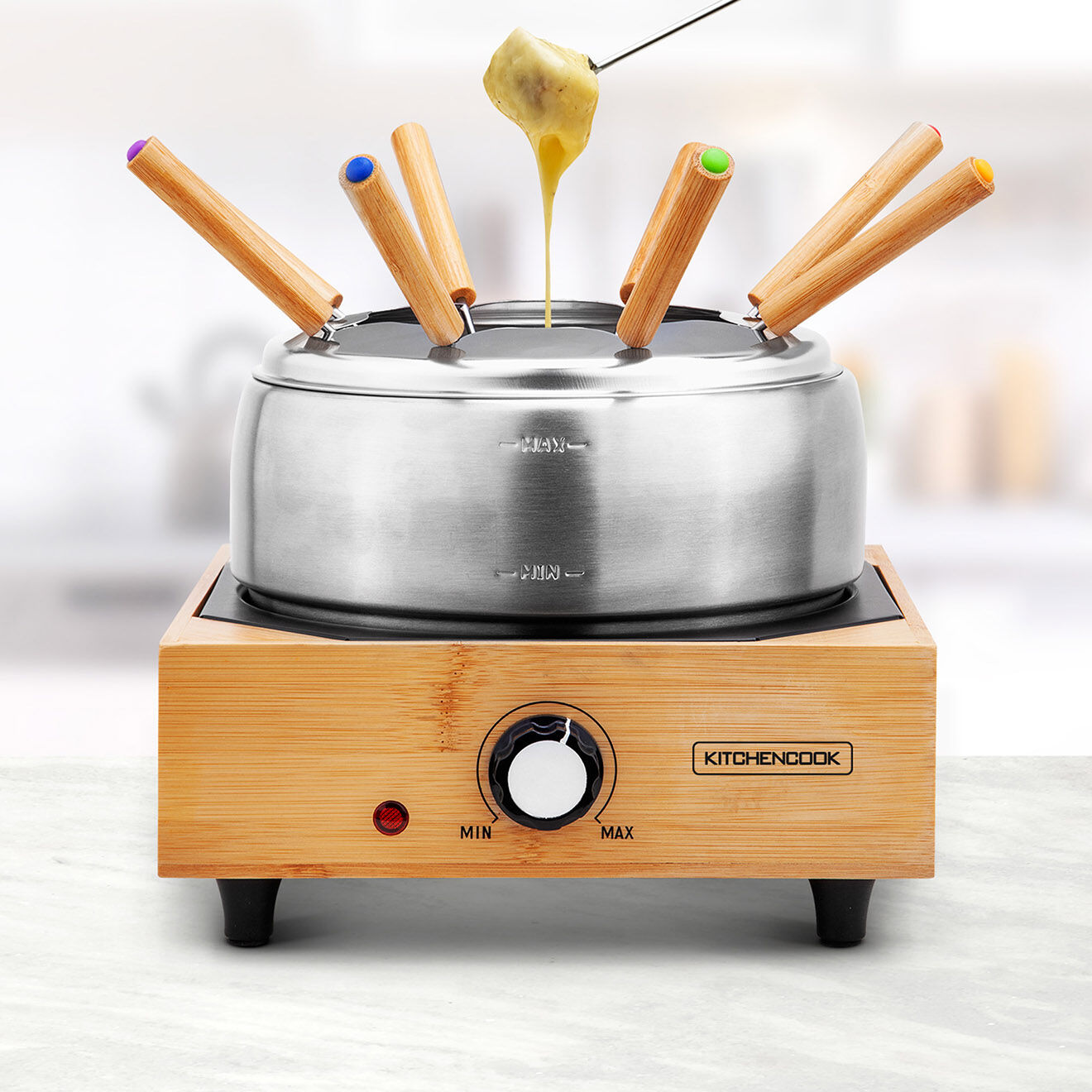Kitchencook Appareil de fondue avec base en bambou ecowood inox multicolore