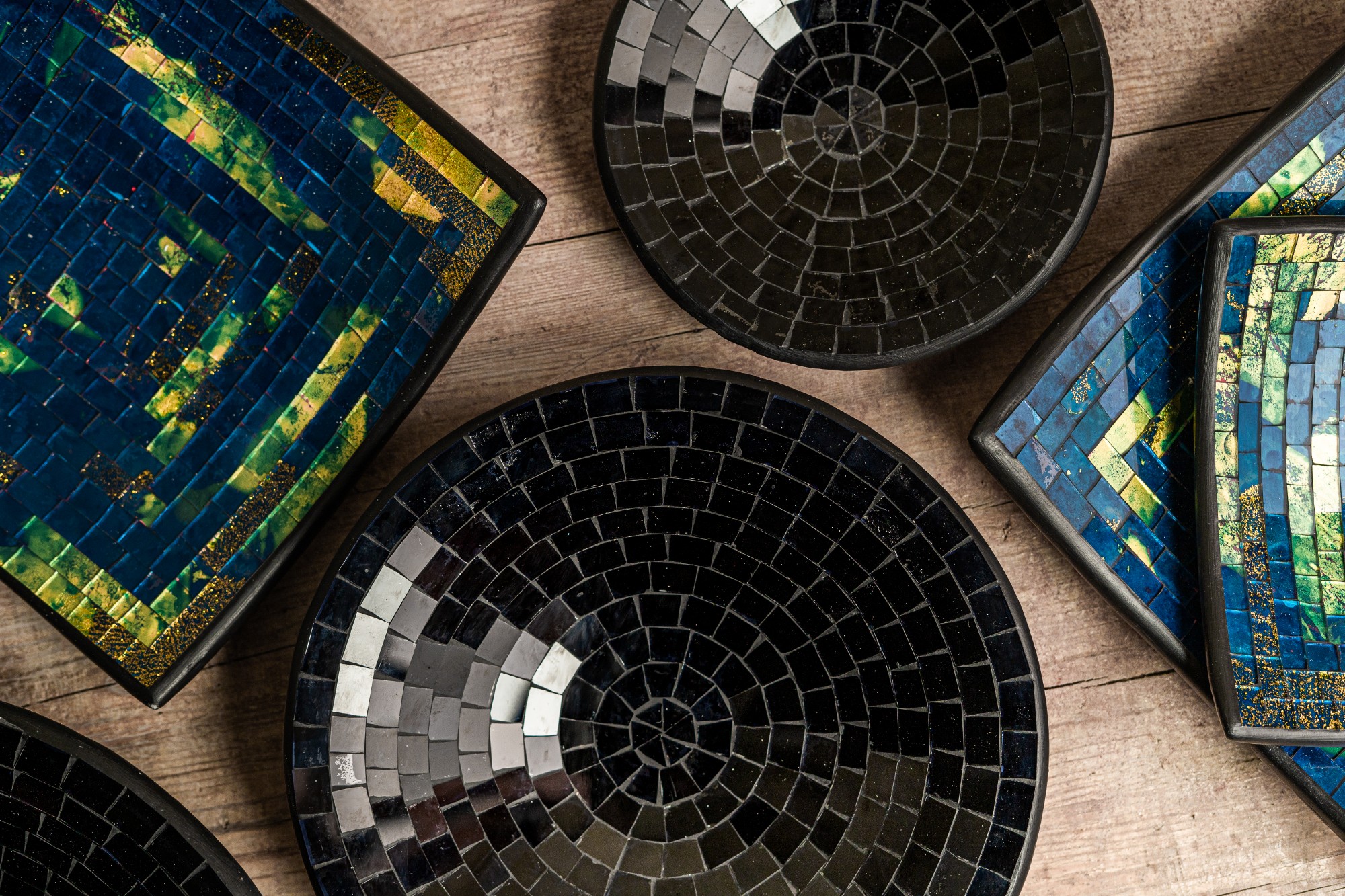3er-Set Mosaikteller, blau, gold von fischer's lagerhaus