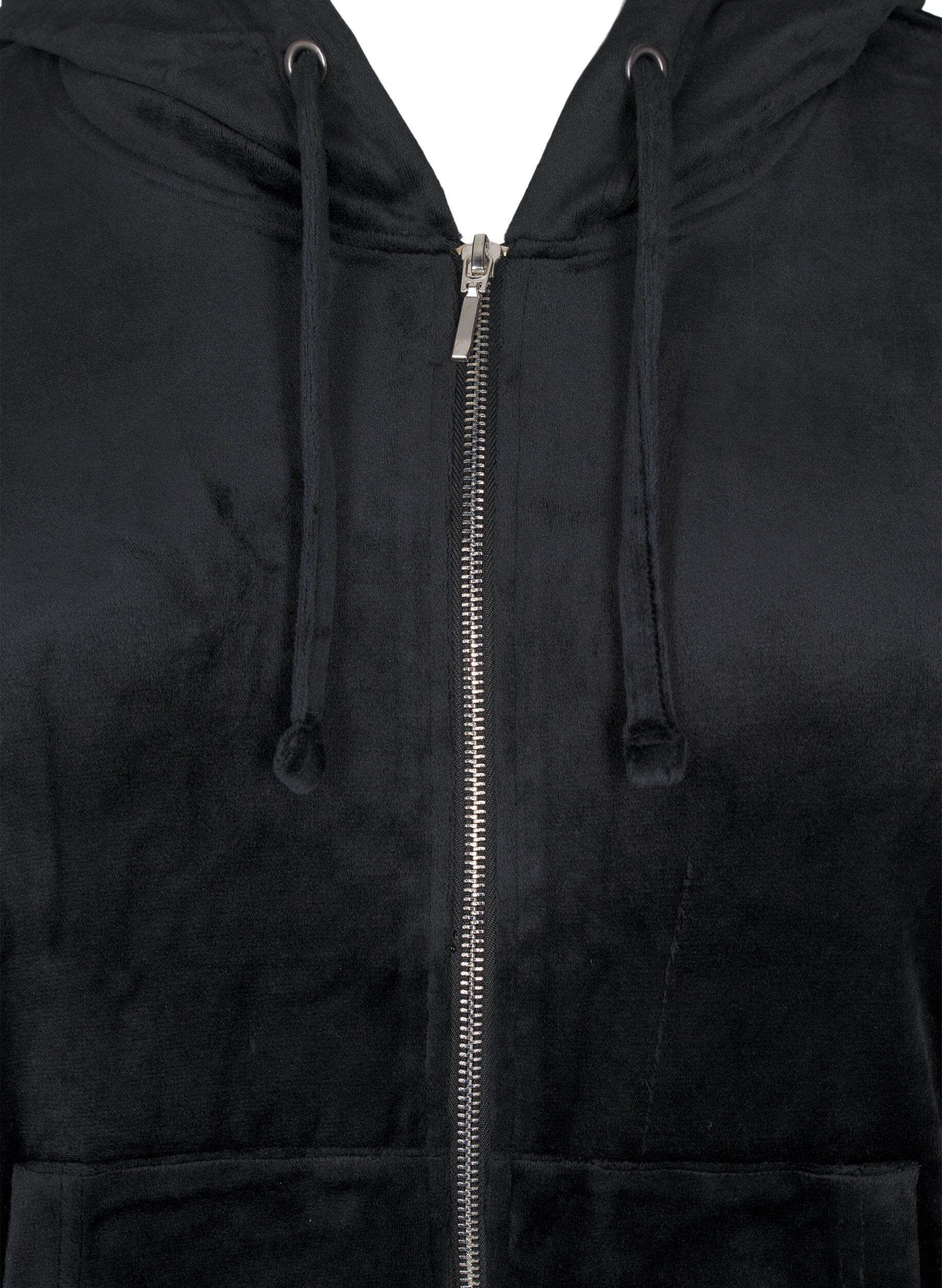 Velour cardigan med hætte