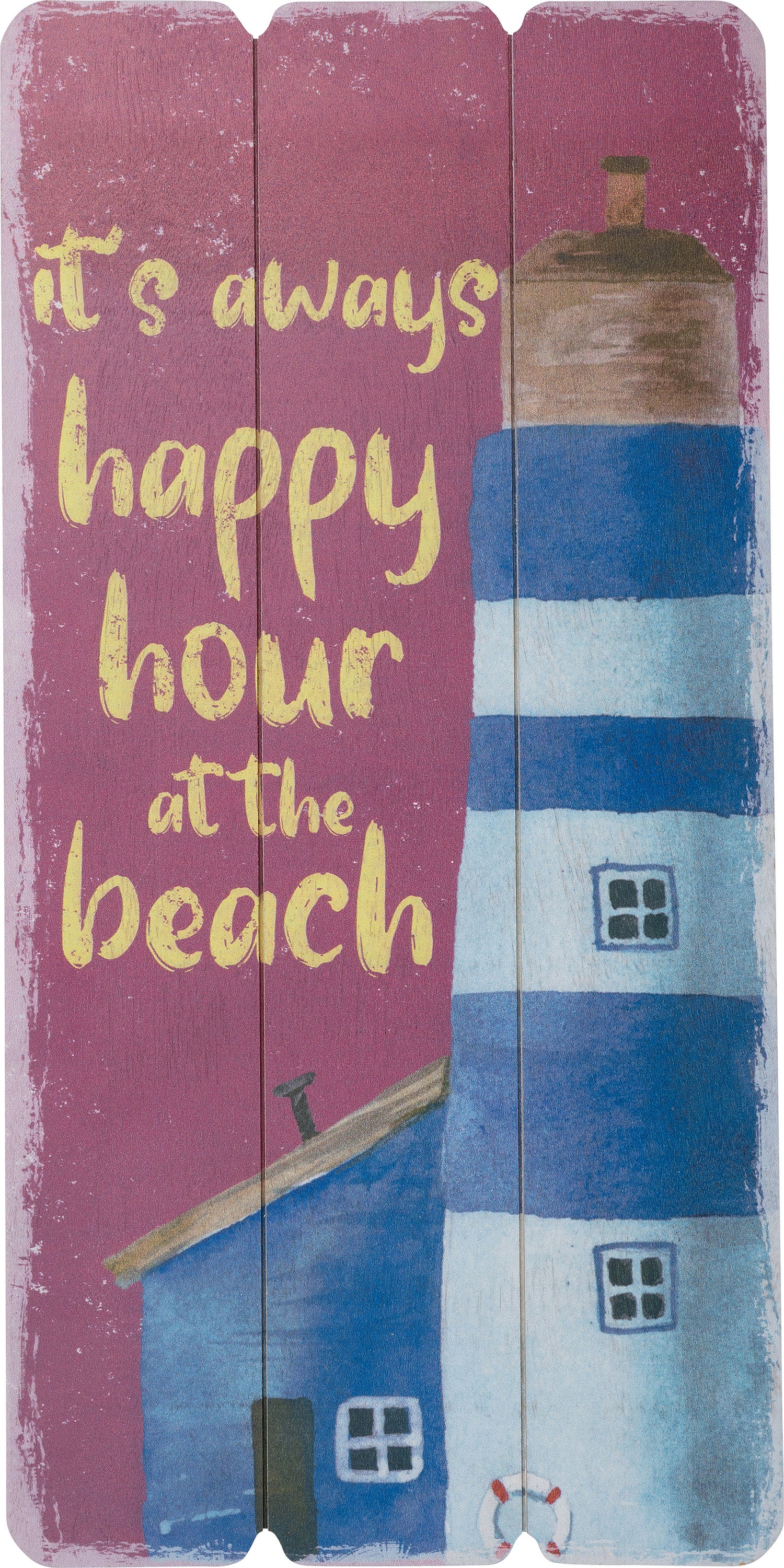 Intratuin tuin wandbord Beach vuurtoren rood / blauw 30 x 60 cm