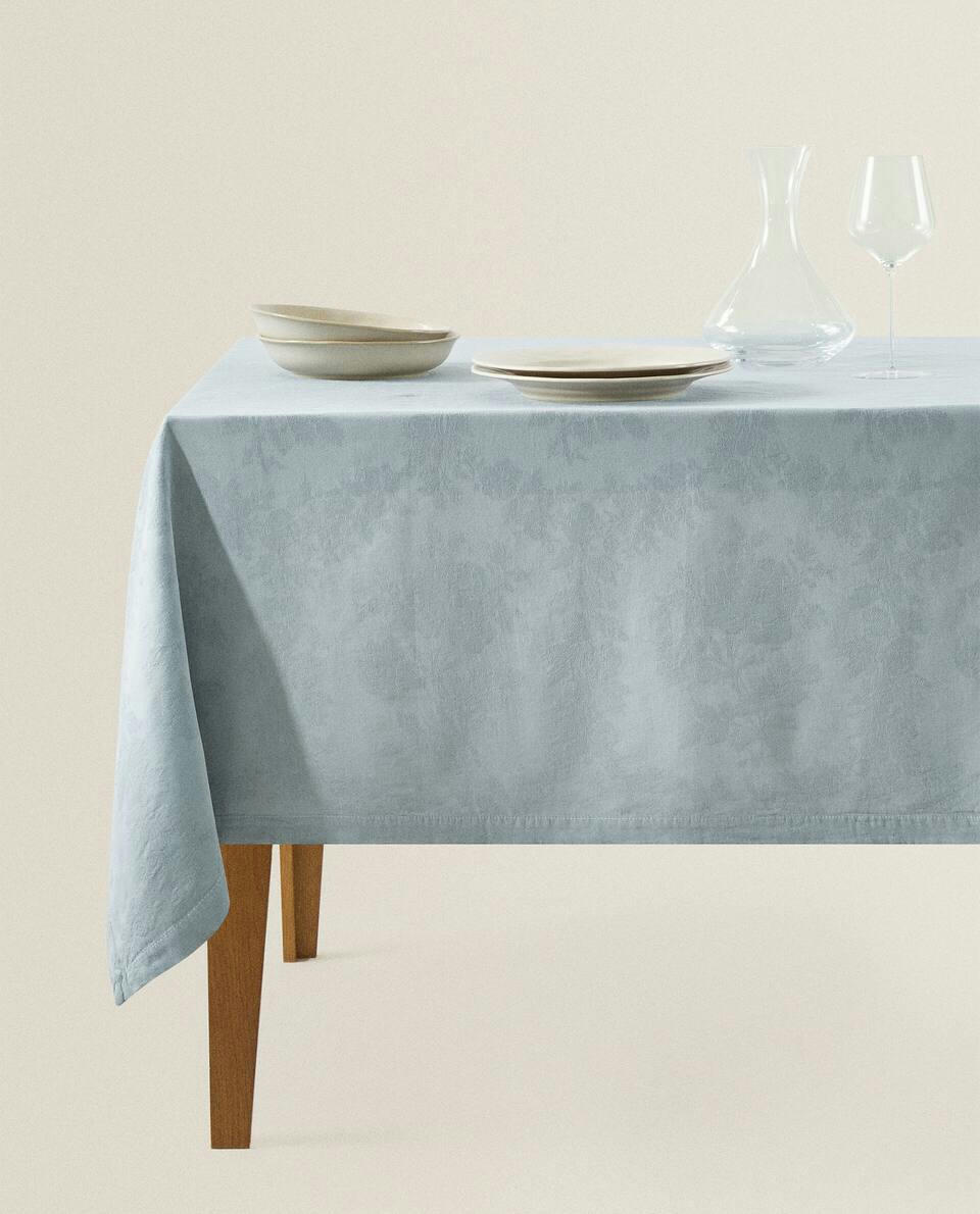 TOALHA DE MESA FLORAL JACQUARD