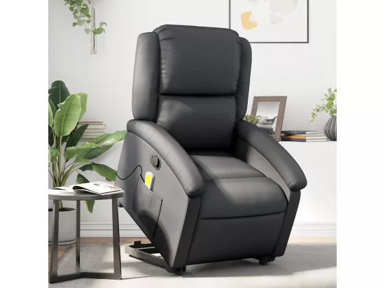 Fauteuil inclinable massant noir cuir véritable