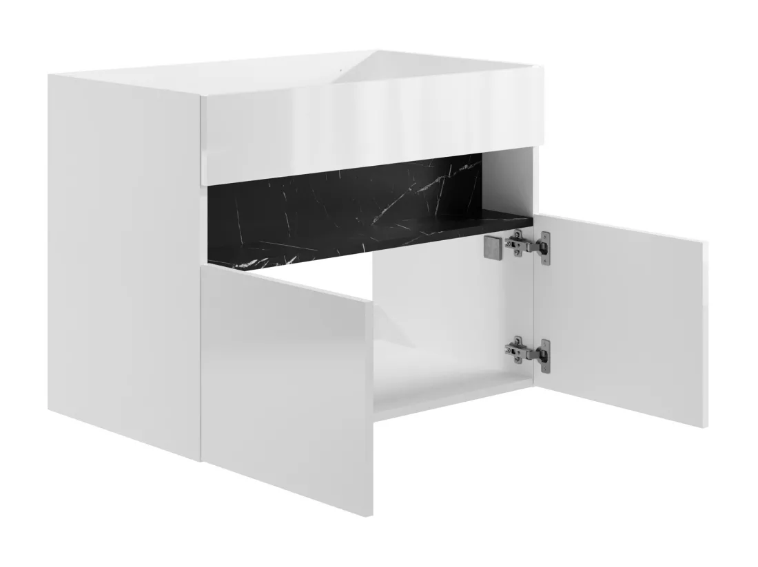 Meuble sous vasque suspendu avec leds - Blanc et noir effet marbre - L80 cm - POZEGA
