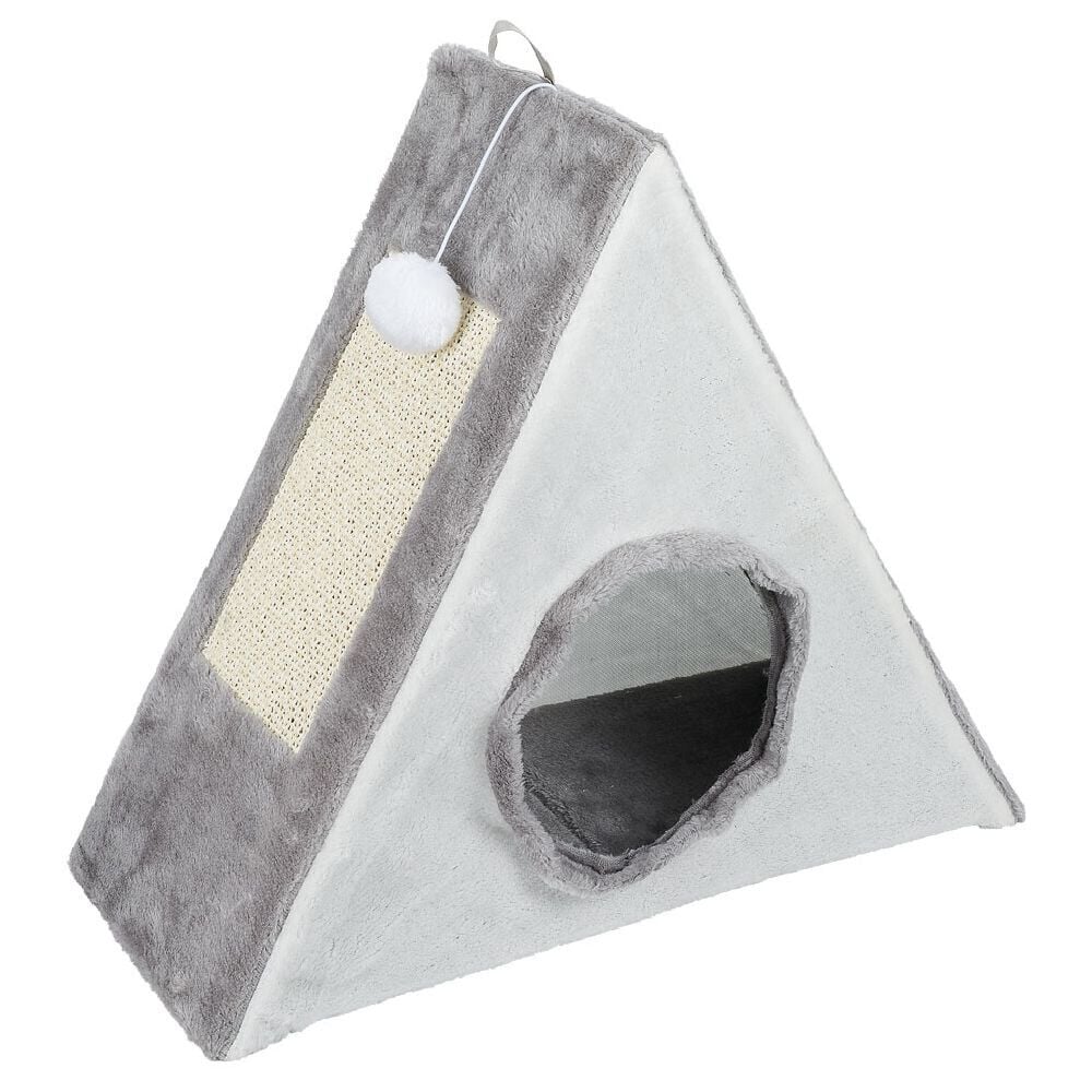 Tipi pour chat triangulaire avec griffoir jeu et couchage 51x25xH50cm