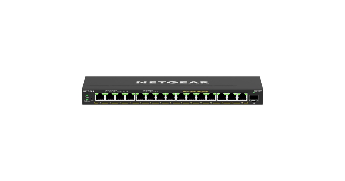 NetgearGS316EPP switch  (Zwart)