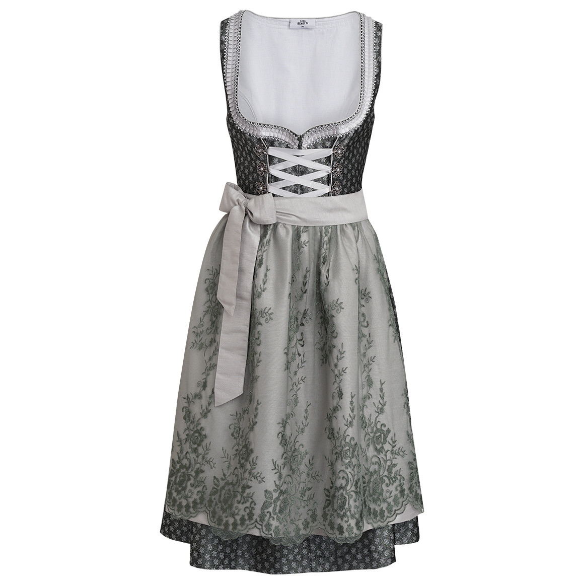 Gina Benotti Damen Dirndl mit Spitzen-Details dunkelgrün / hellgrau