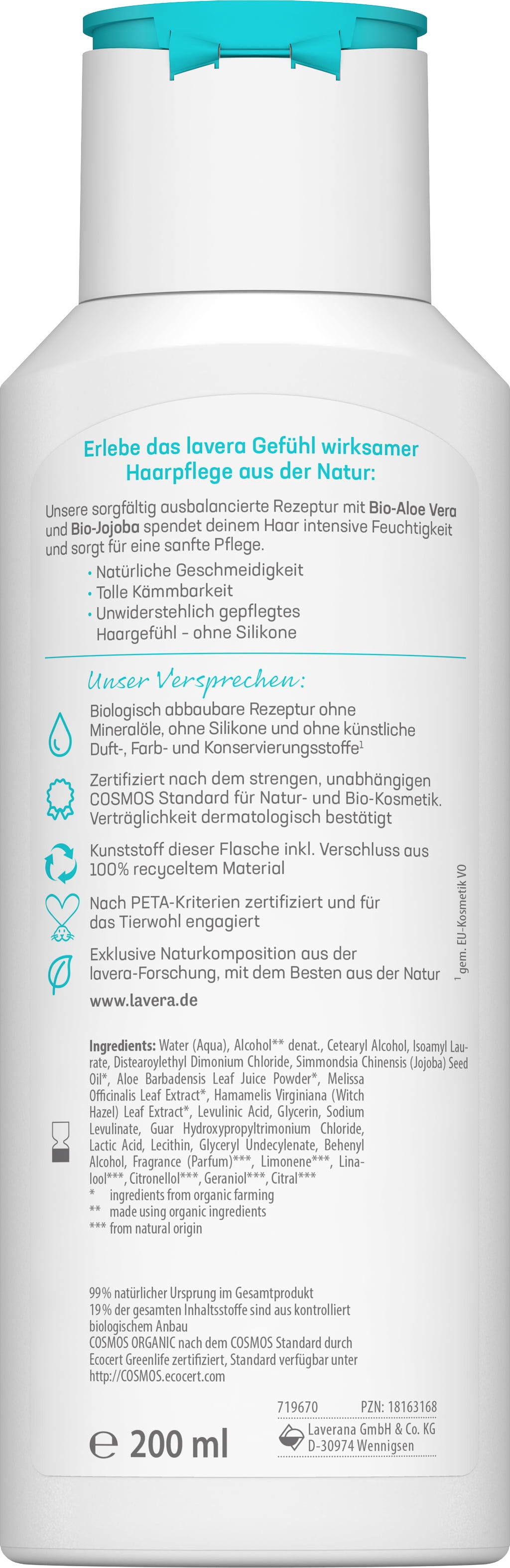 lavera  Basis Sensitiv Pflegespülung Feuchtigkeit & Pflege, 200 ml