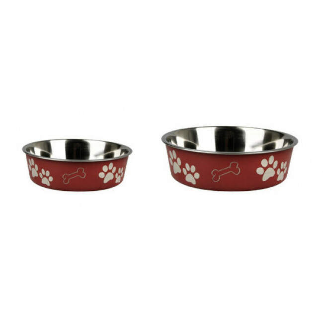 Gamelle rouge en acier inox anti-dérapante avec motifs Flamingo pour chiens