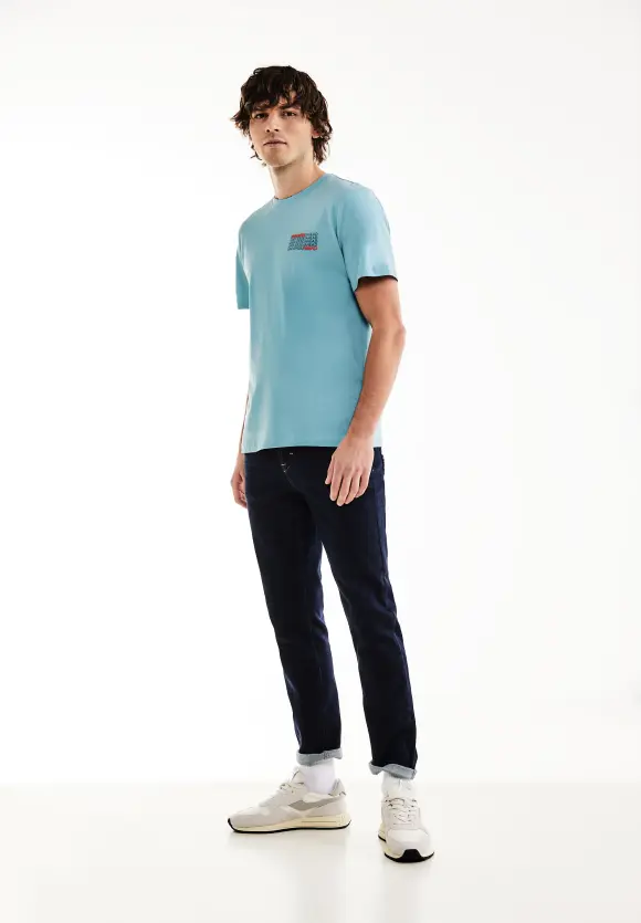 T-Shirt mit Brustprint - aurora turquoise