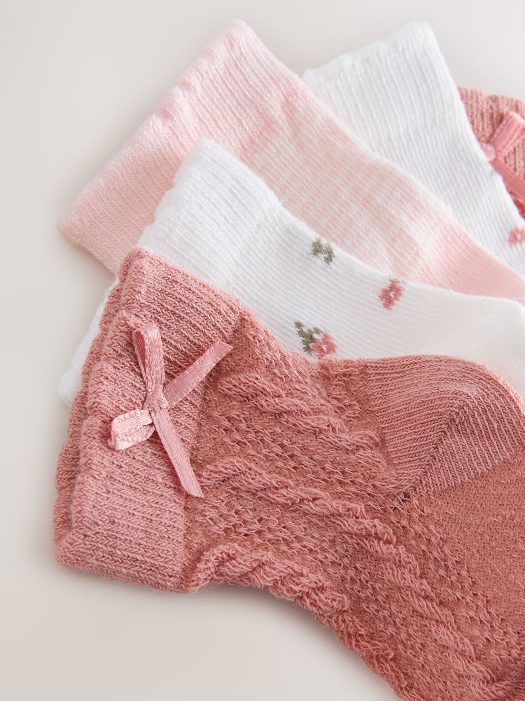 Roze - Set van 5 paar babysokken met kabelpatroon met madeliefjesprint (0mnd-2jr)