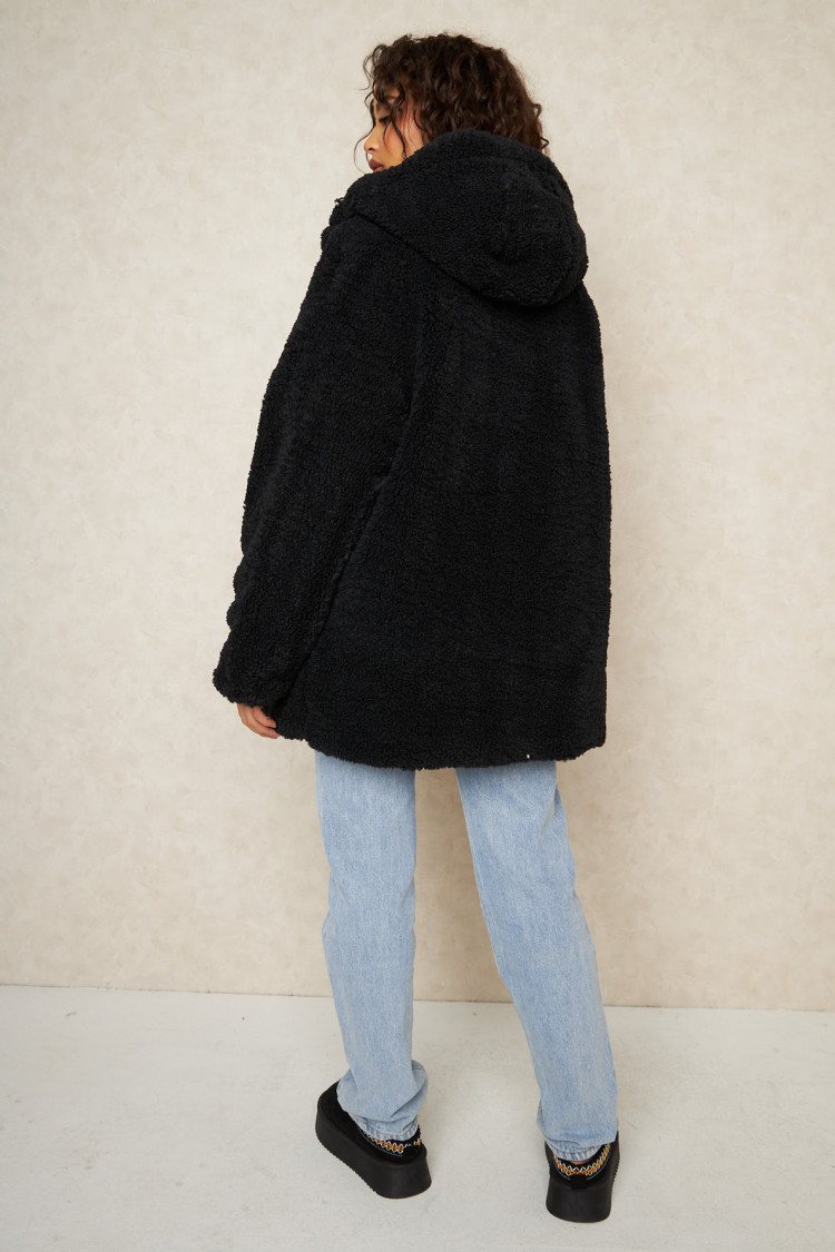 Doudoune noire reversible à capuche fourrée