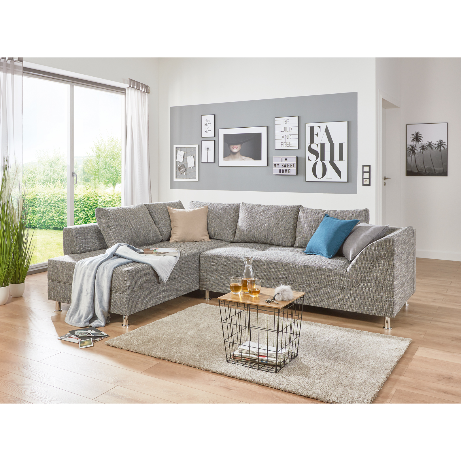 Ecksofa - grau - Bonell-Federkern - Webstoff