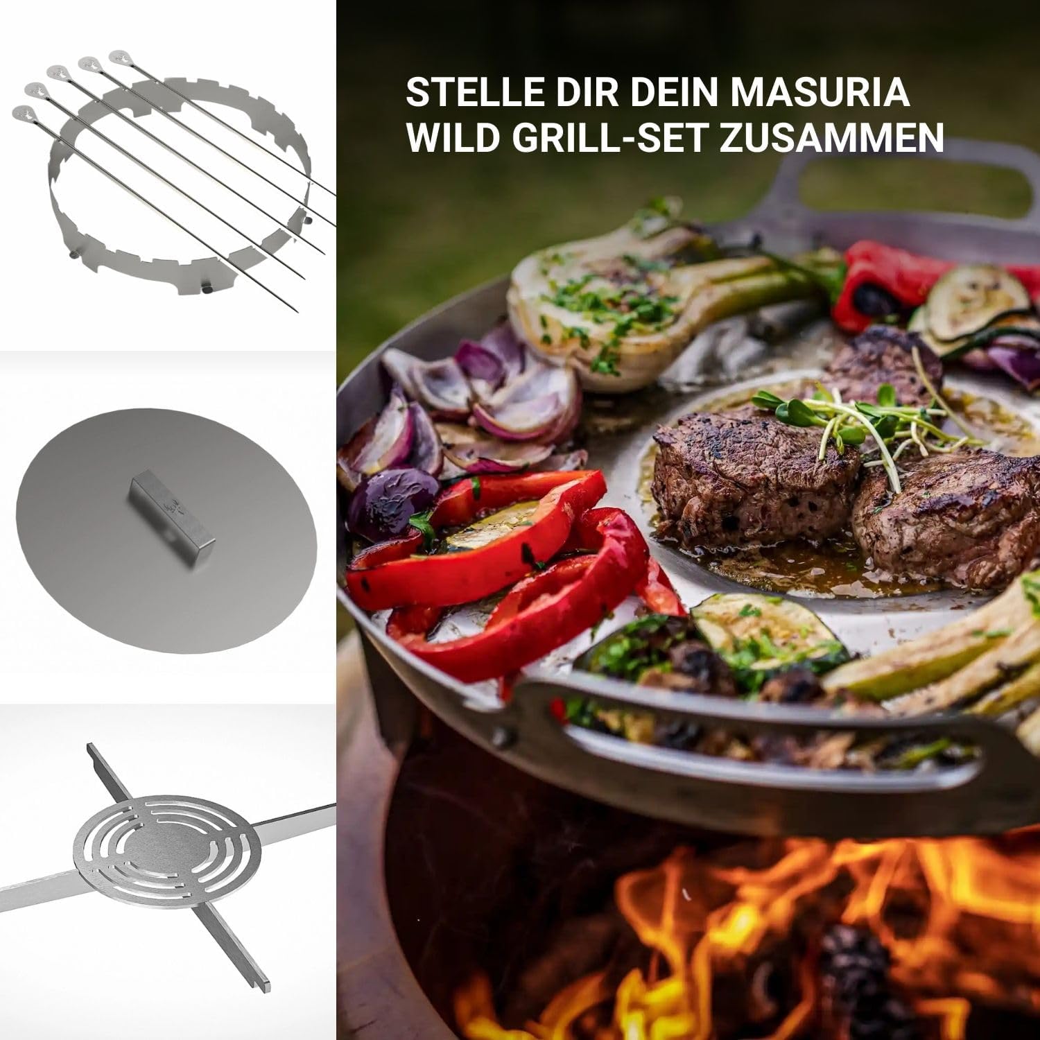 Masuria Rauchfreie Feuerschale 60cm⌀ Alpha 600 - Patentierte Rauchreduzierung bis zu 95% - Hergestellt in EU - Tragbare Feuertonne aus Edelstahl - Verstellbare Beine - große Ascheschublade - Corten