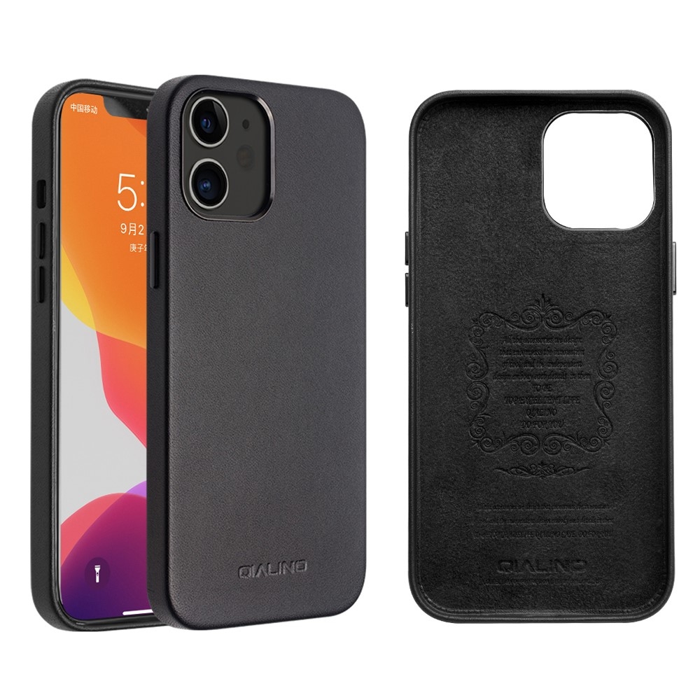iPhone 12 / iPhone 12 Pro Echtleder Hülle Back Case - Schwarz