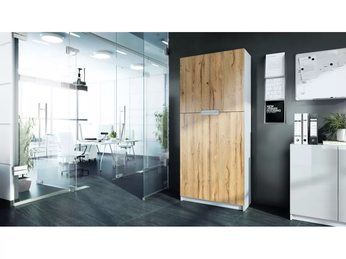 Armoire De Bureau Blanc Mat Et Aspect Chêne (lxhxp) : 82 x 185 x 37