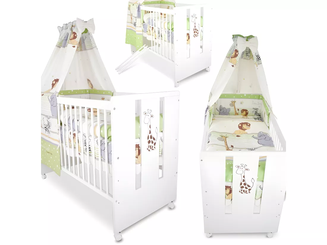 BB Berceau bebe lit bébé 120 x 60 cm avec Set de lit 9 pièces Girafe vert BB LOISIR