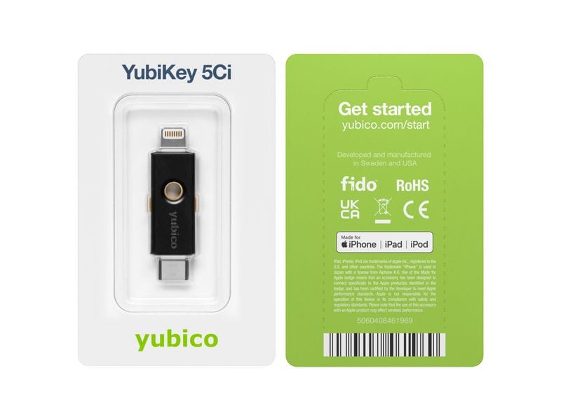 Yubico YubiKey 5Ci FW 5.7 Lightning/USB-C, 1 Stück YubiKey 5-Serie: Der Sicherheitsschlüssel mit Unterstützung mehrerer Protokolle