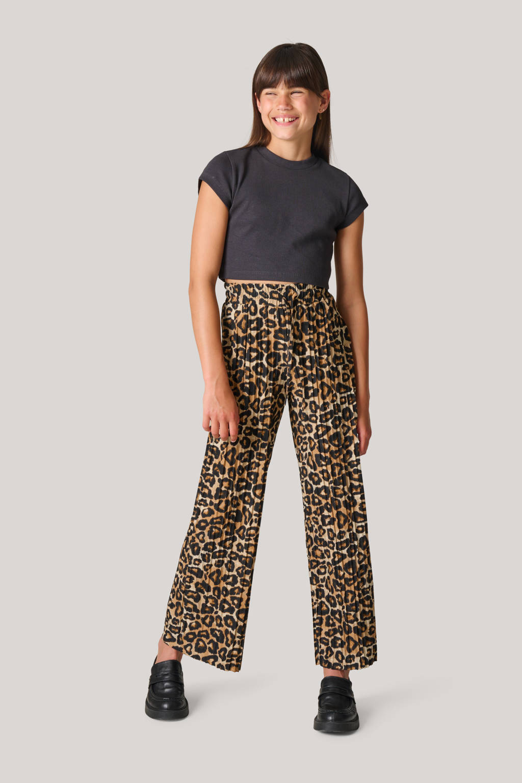 Shoeby high waist loose fit broek met dierenprint bruin