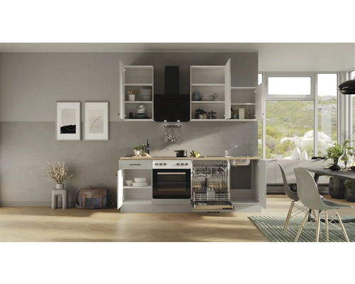 Flex Well keukenblok met apparatuur Lund 220 cm lichtgrijs glanzend gedemonteerd omkeerbaar