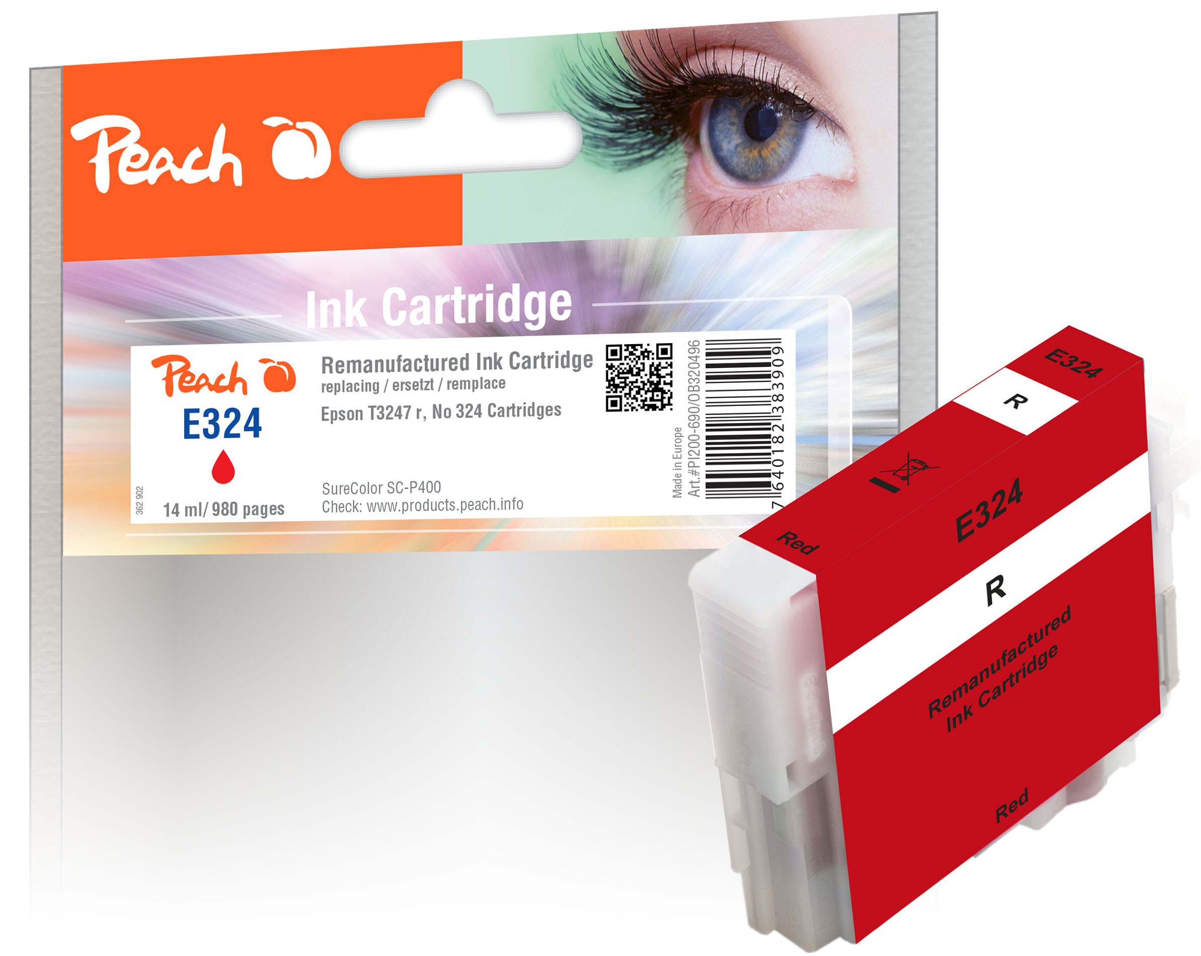 Peach E324Druckerpatrone rd ersetzt Epson T3247R, C13T32474010 für z.B. Epson SureColor SCP 400 (wiederaufbereitet)