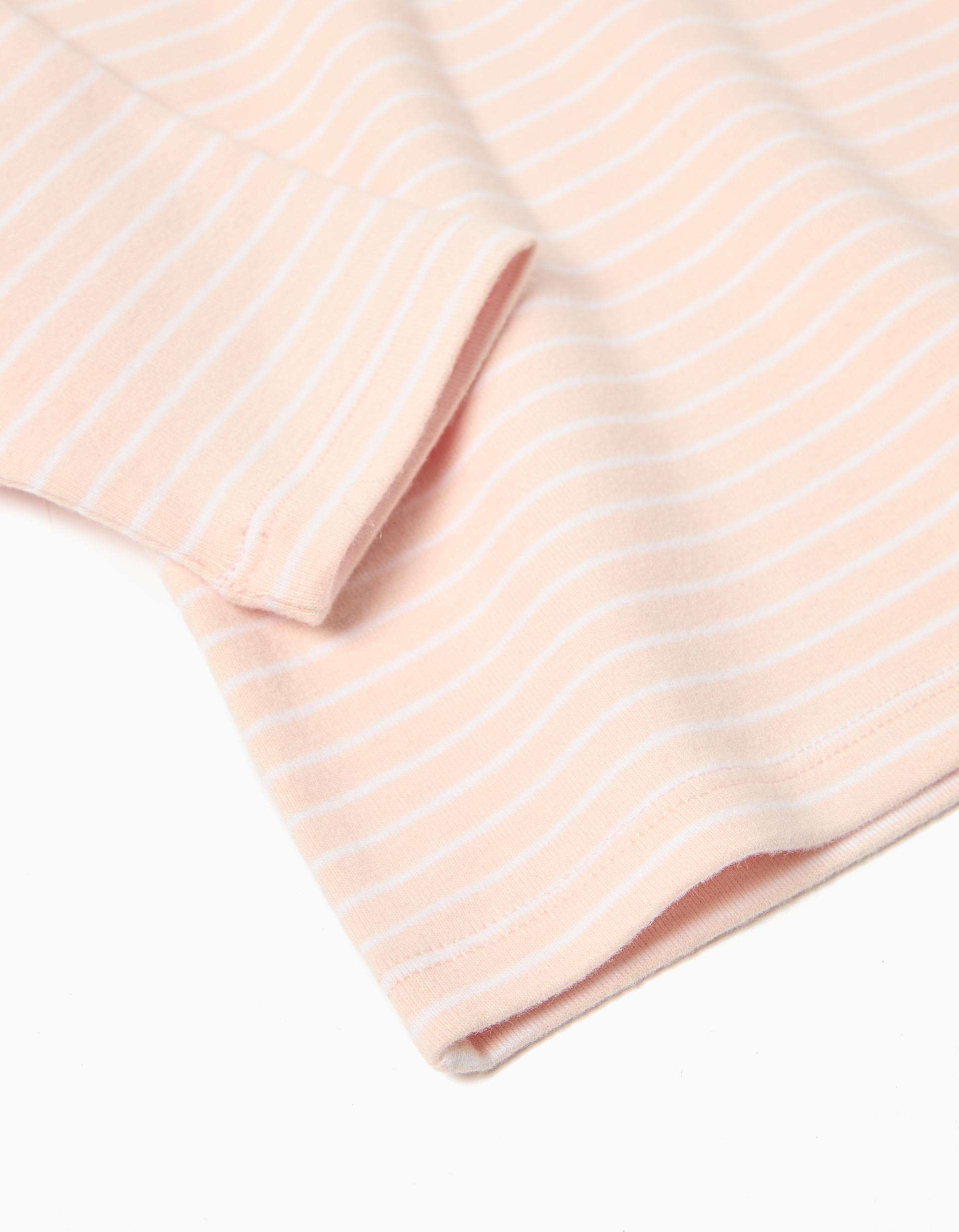 T-shirt de Manga Comprida com Riscas, Recém-nascido, Rosa Claro