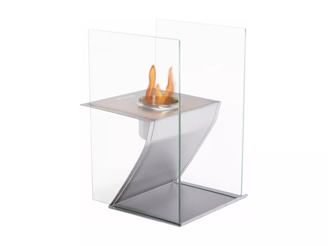 Cheminée de table à l'éthanol en acier inoxydable et verre trempé
