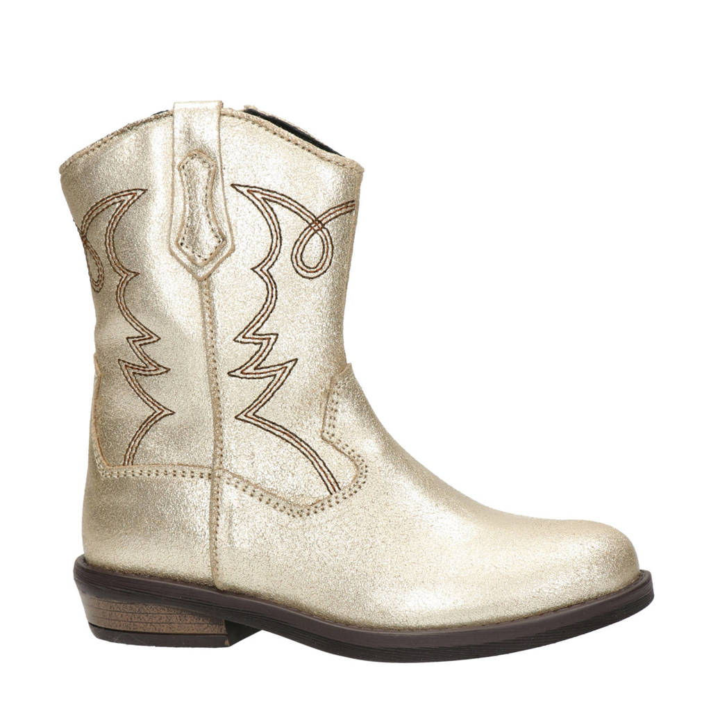 Nelson Kids leren cowboylaarzen goud metallic