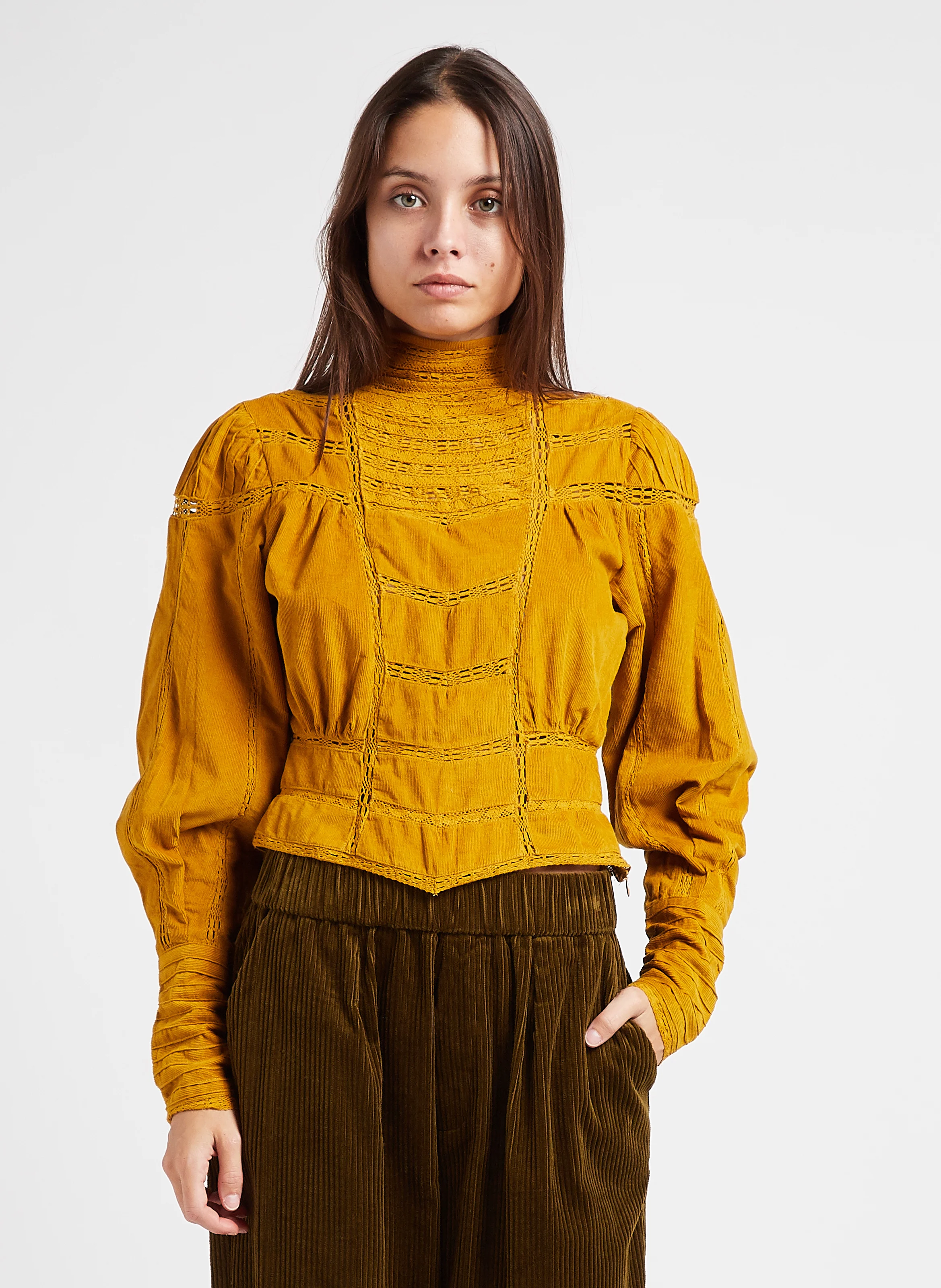 Top col montant en coton | Marron
