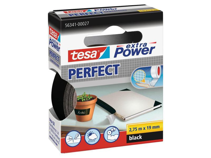 tesa Klebeband extra Power Perfect 19 mm x 2.75 m, Schwarz Gewebeband, 19 mm x 2,75 m, schwarz