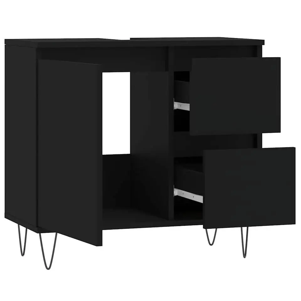 vidaXL - Wastafelonderkast met 2 lades - Zwart - Hout en ijzer - 65x33x60 cm