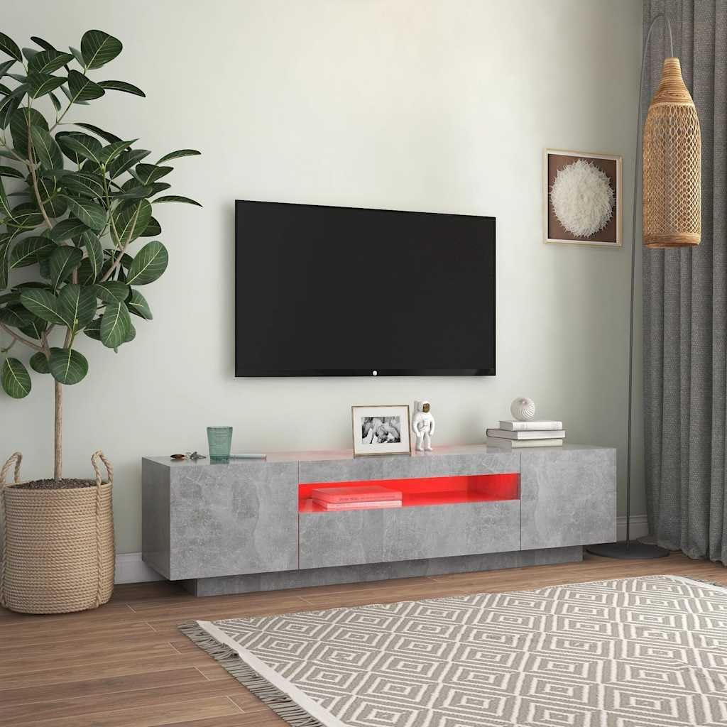 Hommdiy TV-Schrank mit LED-Beleuchtung Betongrau Sideboard Lowboard 160x35x40 cm