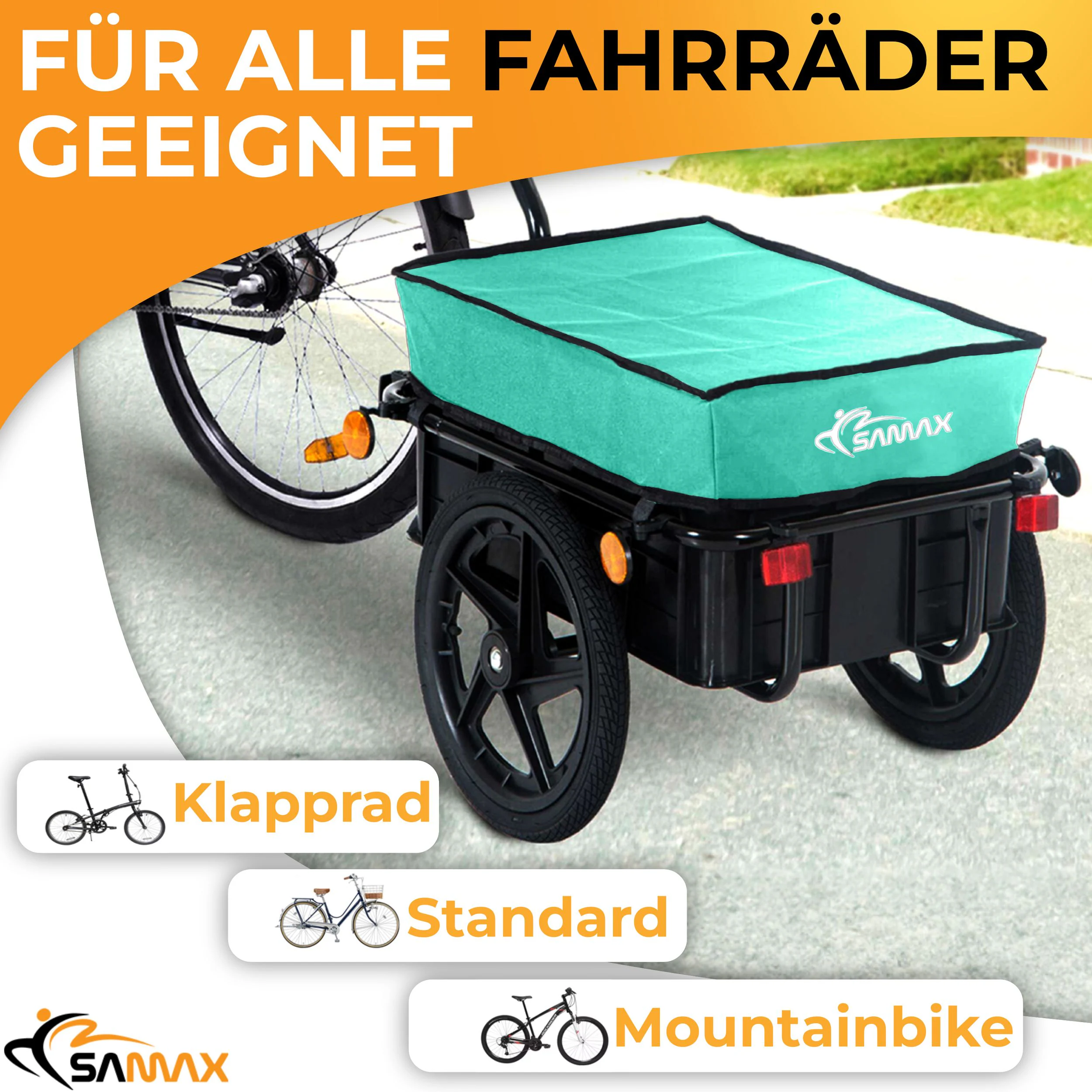 SAMAX Lastenanhänger / Fahrradanhänger für 60 Kg / 70 Liter in Grün