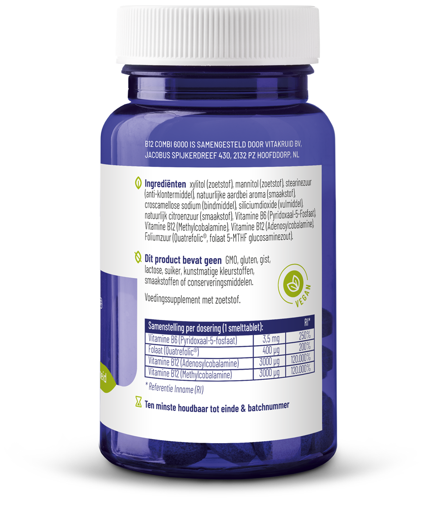 Vitakruid B12 Combi 6.000® Met Actief Folaat Vitamine (60 Smelttabletten)