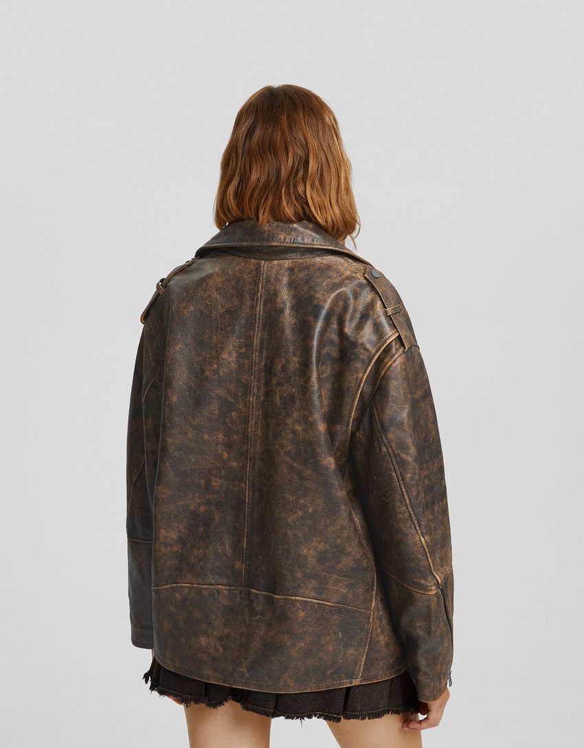 Jaqueta de couro com efeito vintage