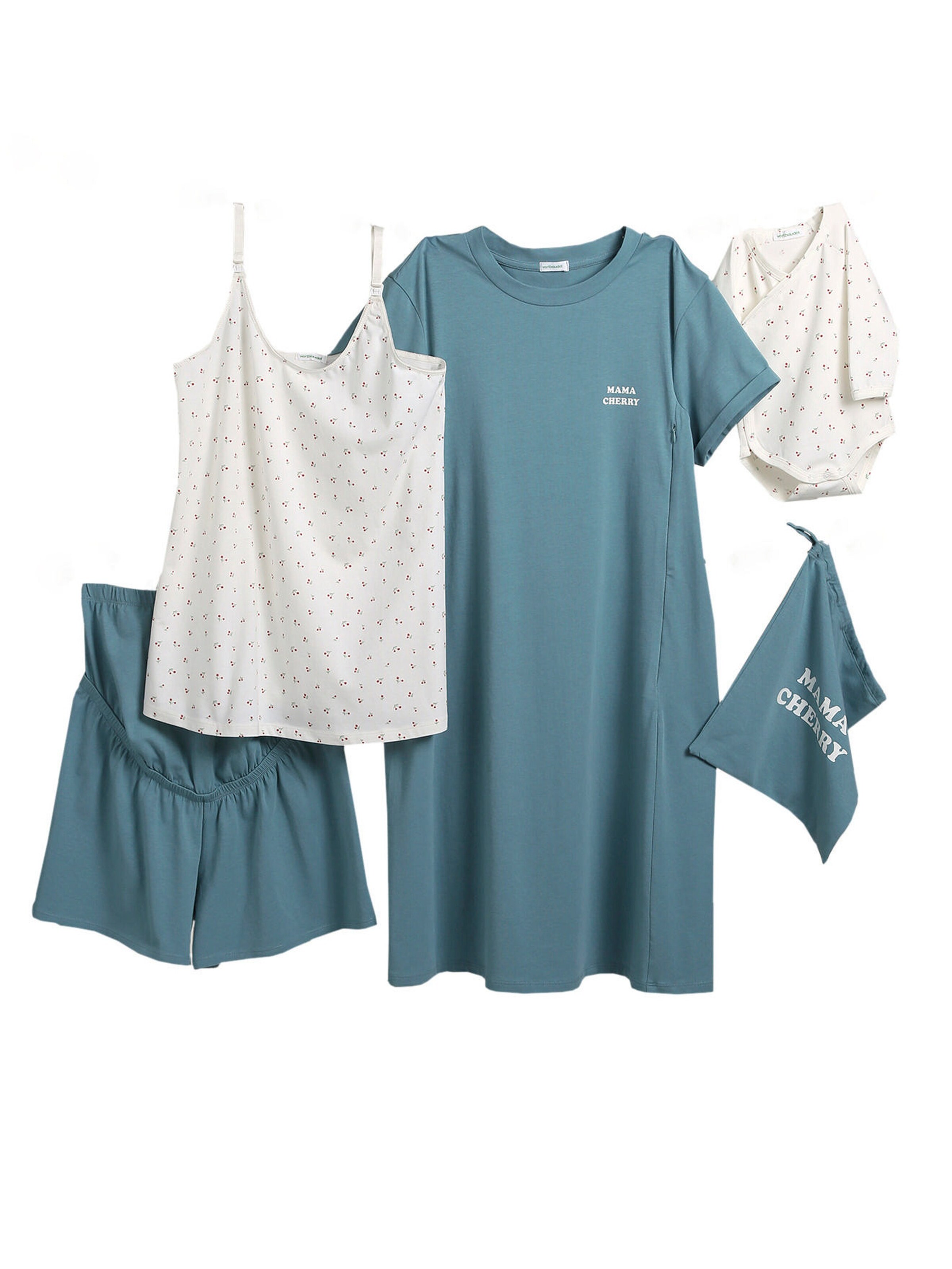 Vertbaudet Geschenk-Set für Mama & Baby: Loungewear & Body im Stoffbeutel smaragdgrün