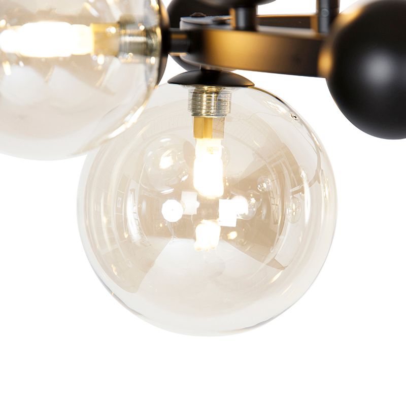 Smart hanglamp zwart met amber glas 12-lichts incl. 12 Wifi G9 - David