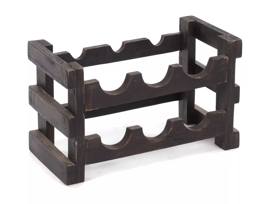 ÉTAGÈRE À BOUTEILLES RAISIN Bois de recyclage massif, pour 6 bouteilles 04 schwarz-natur